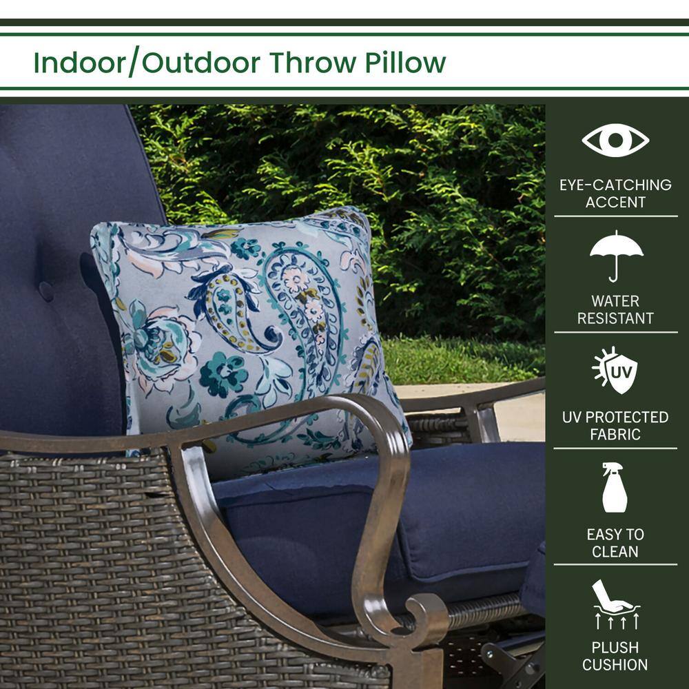 Gray and Blue Paisley Indoor/Outdoor Square Throw Pillow Set