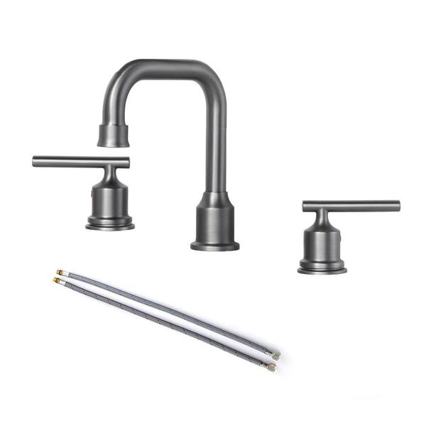 ALEASHA 8 in. Widespread Double Handle High Arc Bathroom Faucet in Dark Grey