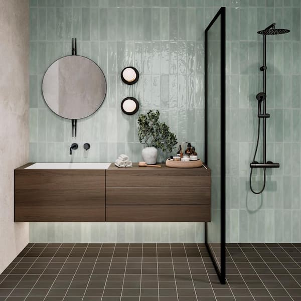 Marin Rectangle Glossy Aloe Green (Light Green) 2 in. x 10 in. Ceramic Wall Tile (5.09 sq. ft./Case)