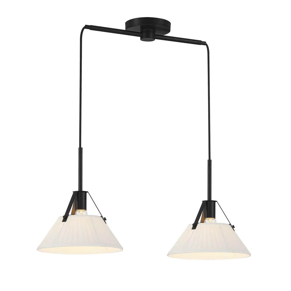 Meridian 29" Matte Black 2-Light Linear Chandelier with Pleated White Shades