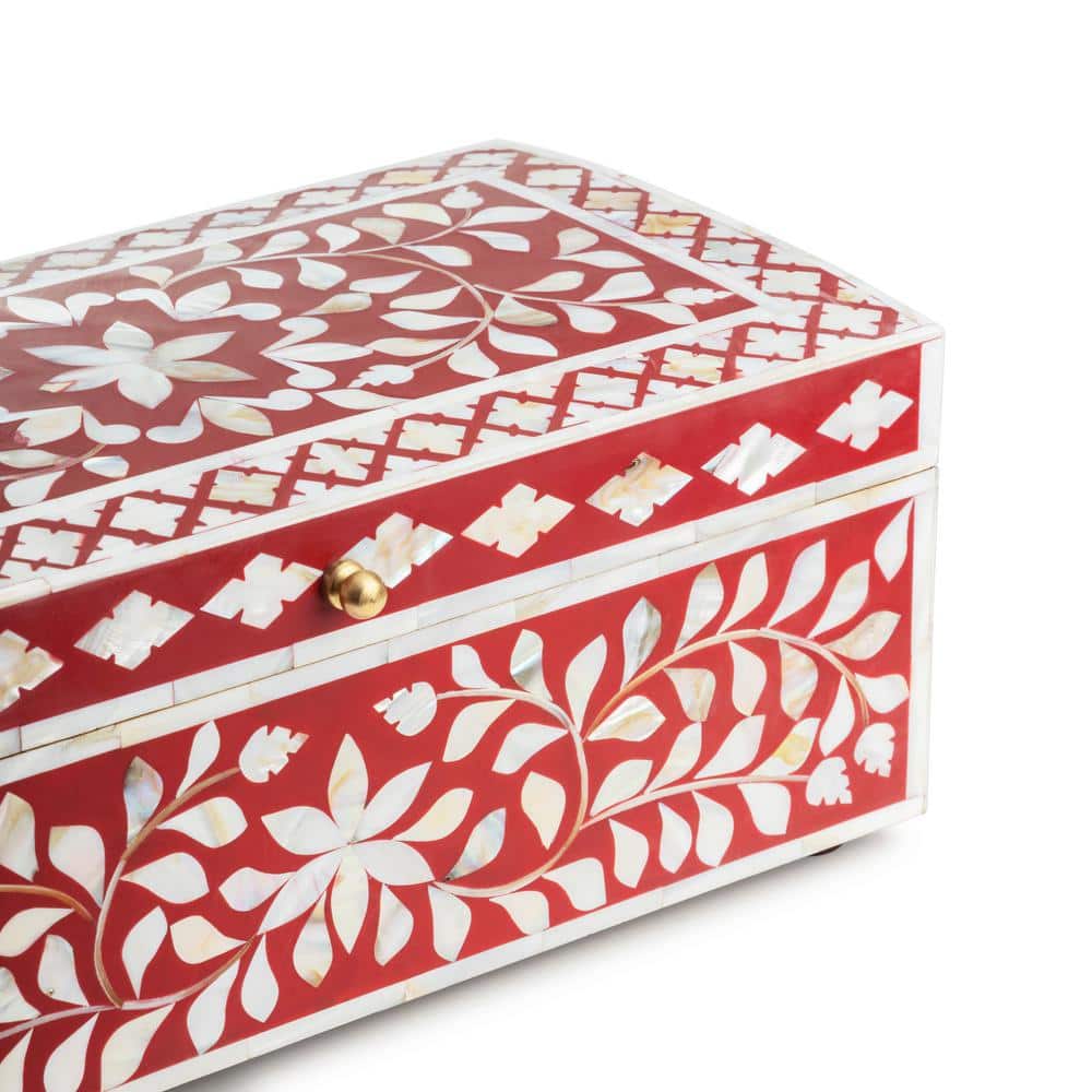 Jodhpur Mother of Pearl Decorative Box, Burgundy, 16"
