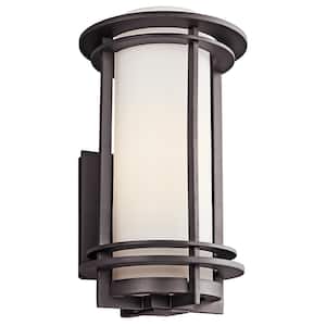 Pacific Edge 16.5 in. 1-Light Architectural Bronze Outdoor Hardwired Wall Cylinder Sconce with No Bulbs Included
