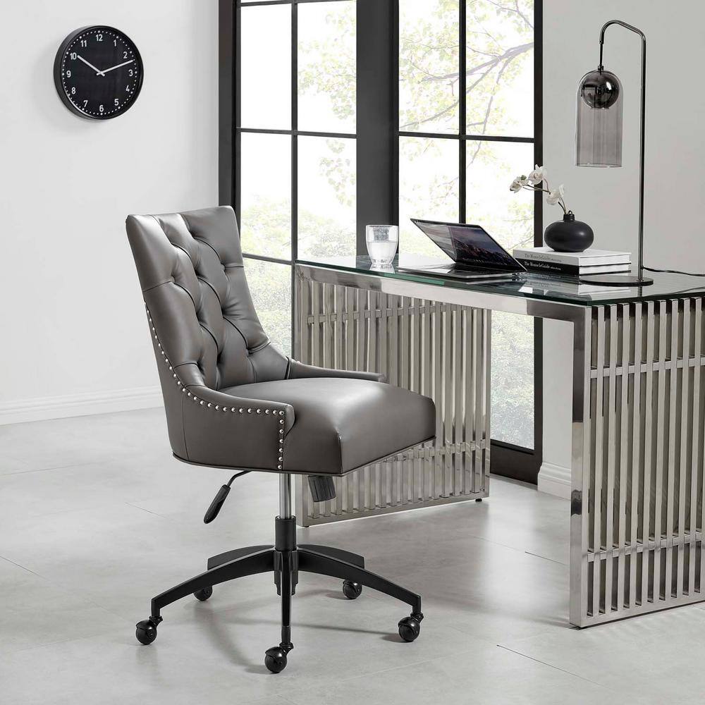 Gray Vegan Leather Tufted Swivel Office Chair