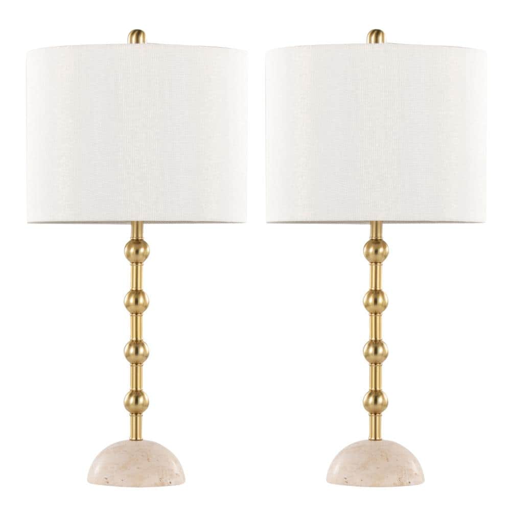 27 in. Gold White Modern Stone Base Table Lamp with Fabric Shade (Set of 2) price history on PriceWatchPro