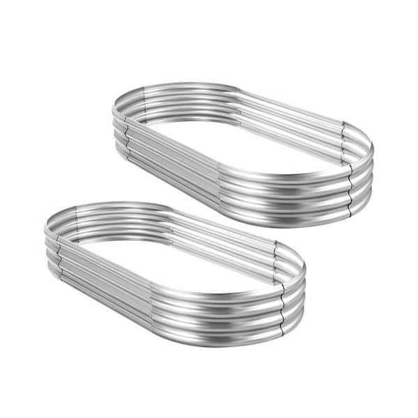 Oval Large 48 in. Dia Silver Metal Raised Garden Boxes (2-Pack)