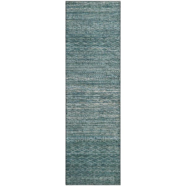 Mayfield Premium Machine Washable Abstract AMF2150 Teal 2 ft. x 7 ft. Runner Rug
