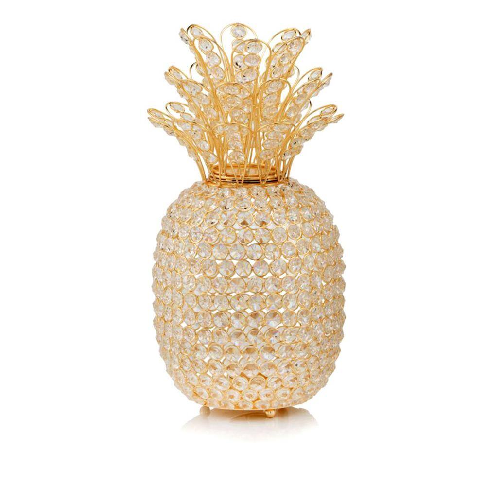 HomeRoots 15 in. Gold Faux Crystal Pineapple Sculpture