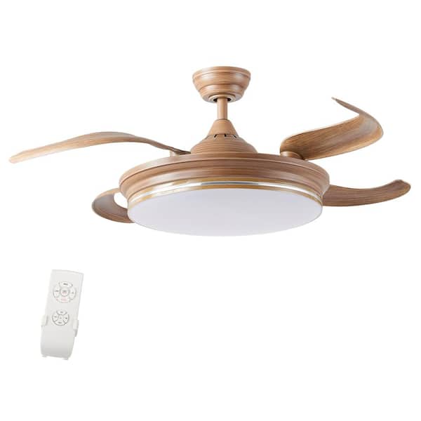 42" LED Ceiling Fan Light 4 Retractable Blades 3 Color Change Chandelier Light 