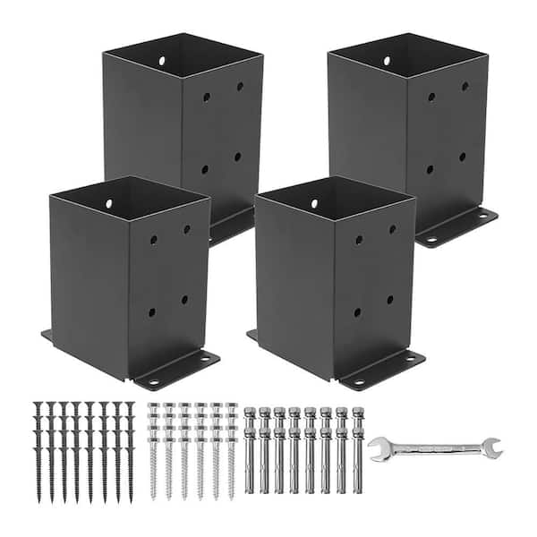 Afoxsos Black Metal Post Base Brackets Heavy Duty Rustproof Powder-Coated with Accessories (4-Pack)