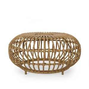 Light Brown Round Faux Rattan Outdoor Patio Side Table for Garden, Backyard, Balcony and Poolside