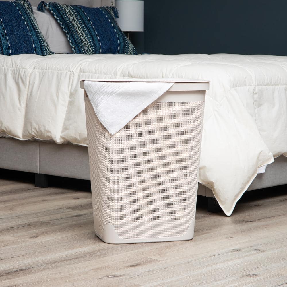 Ivory Slim Plastic Laundry Hamper with Hinged Lid