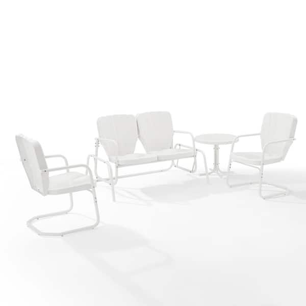 CROSLEY FURNITURE Ridgeland White 4-Piece Metal Patio Conversation Set