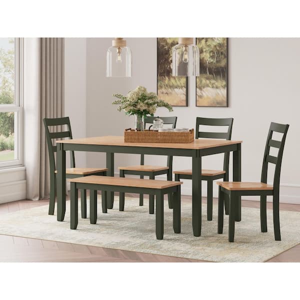 Gesthaven 6-Piece Rectangle Brown/Green MDF Top Dining Room Set Seats 6