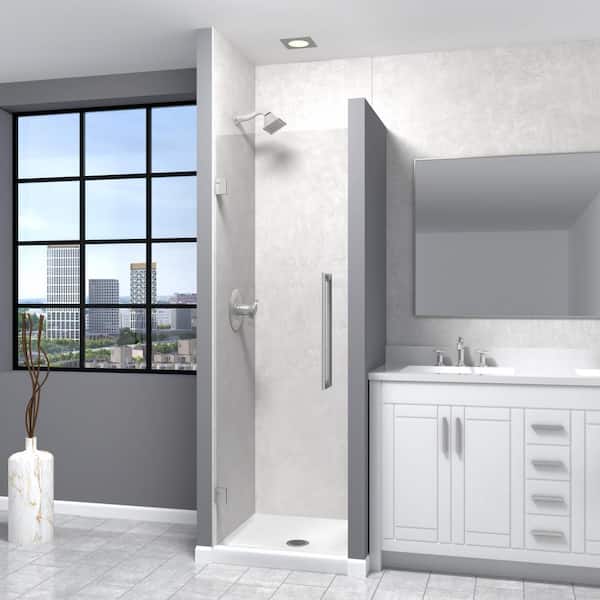 Transolid Elizabeth 26.375 in. W x 76 in. H Hinged Frameless Shower Door in Brushed Stainless with Clear Glass