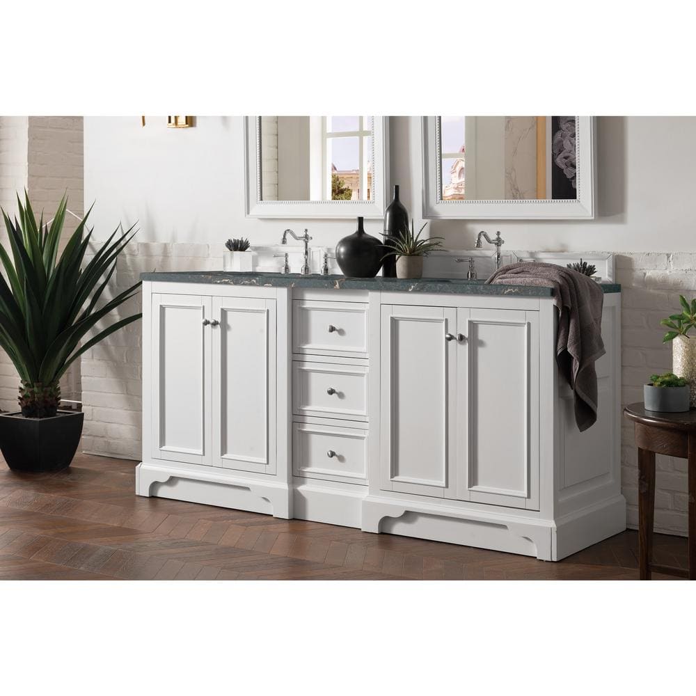 De Soto 73.3 in. W x 23.5 in. D x 36.3 in. H Double Bathroom Vanity in Bright White with Parisien Bleu Quartz Top price history on PriceWatchPro