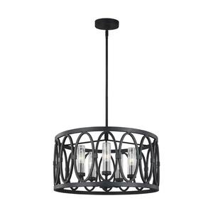 Patrice Small 5-Light Dark Weathered Zinc Industrial Outdoor Hanging Drum Candlestick Chandelier