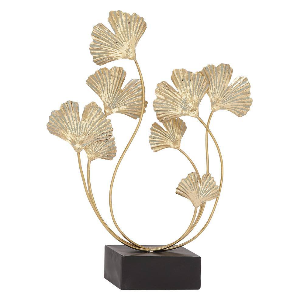 22" Gold Distressed Metal Floral Leaf Sculpture