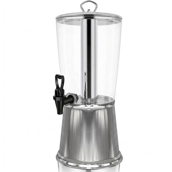 2.2 gal. Clear Acrylic Stainless Steel Beverage Dispenser with Stand and Ice Container for Buffet Cafe