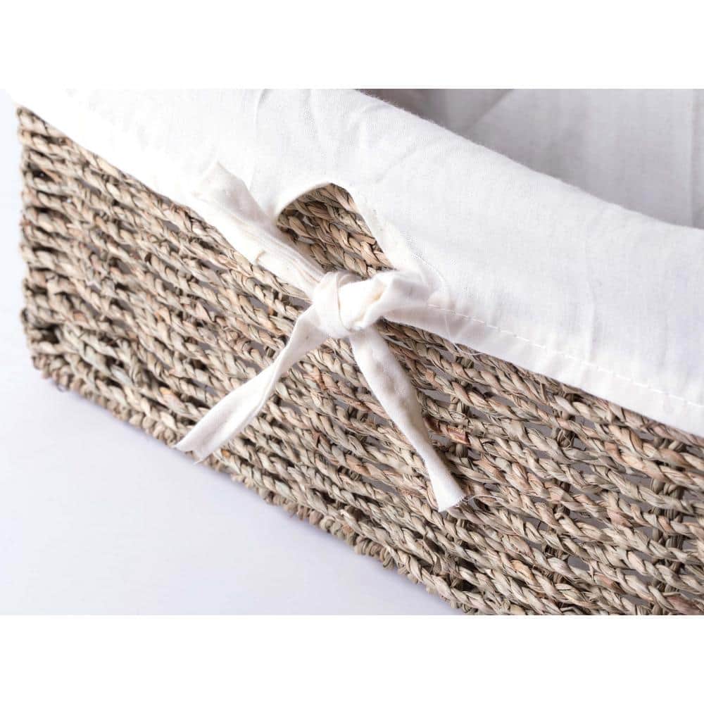 Coastal Charm Rectangular Seagrass Storage Basket with White Liner
