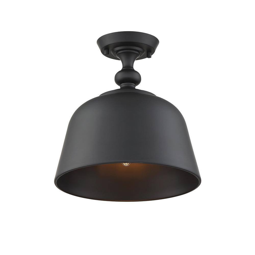 Matte Black Glass and Nickel Semi-Flush Mount Light