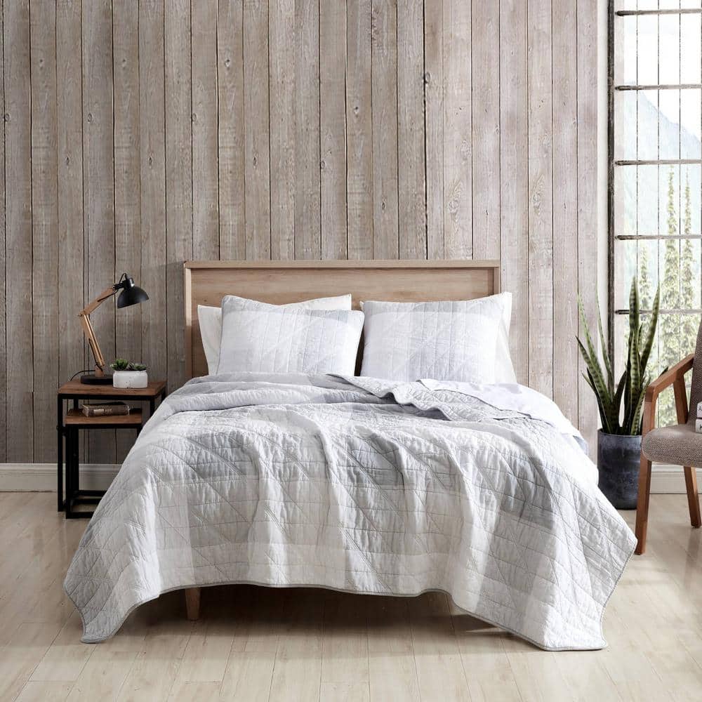 Gray Twin Cotton Reversible Quilt Set with Sham