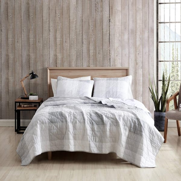 Eddie Bauer Boulder Plaid 3-Piece Gray Cotton King Quilt Set