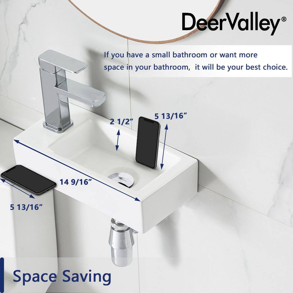 White Ceramic Rectangular Wall-Mount Bathroom Sink