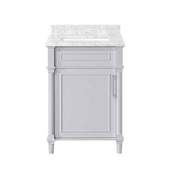 Aberdeen 24 in. Single Sink Freestanding Dove Gray Bath Vanity with Carrara Marble Top (Assembled)