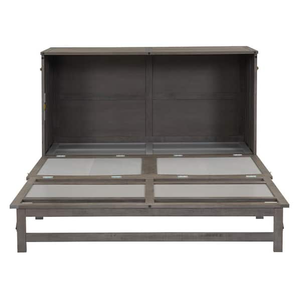 Harper & Bright Designs Gray Wood Frame Full Size Murphy Bed with Wardrobe  and Three Drawers QHS109AAE-F - The Home Depot