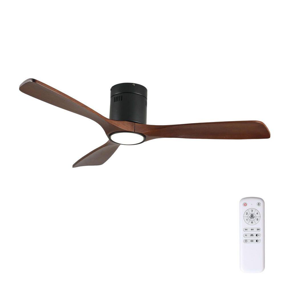52 in. Flush Mount Ceiling Fan with Light, Remote Control, 6-speed Reversible DC Motor, 3 Solid Wood Blades price history on PriceWatchPro
