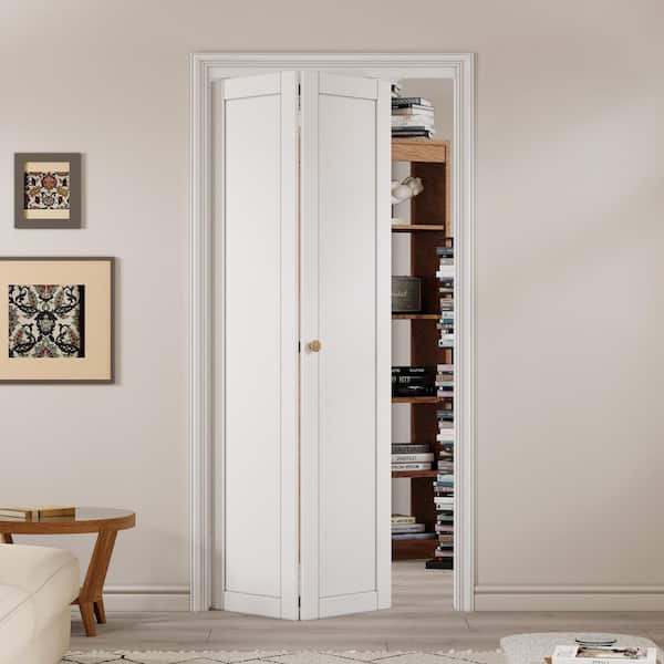 36 in. x 80 in. 1 Lite Solid Core Panel White Primed Composite MDF Interior Closet Bi-fold Door with Hardware Kit