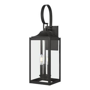 Havenridge 3-Light Matte Black Hardwired Outdoor Wall Lantern Sconce with Clear Seeded Glass (1-Pack)
