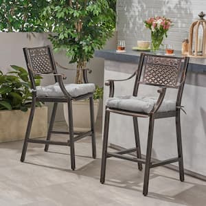Elya Stackable Aluminum Outdoor Bar Stool with Charcoal Cushion (2-Pack)