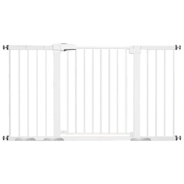 Extra Wide Baby and Dog Gate with Auto Close Pressure Mounted Pet Door for Doorways White Adjustable 29-55 Inch