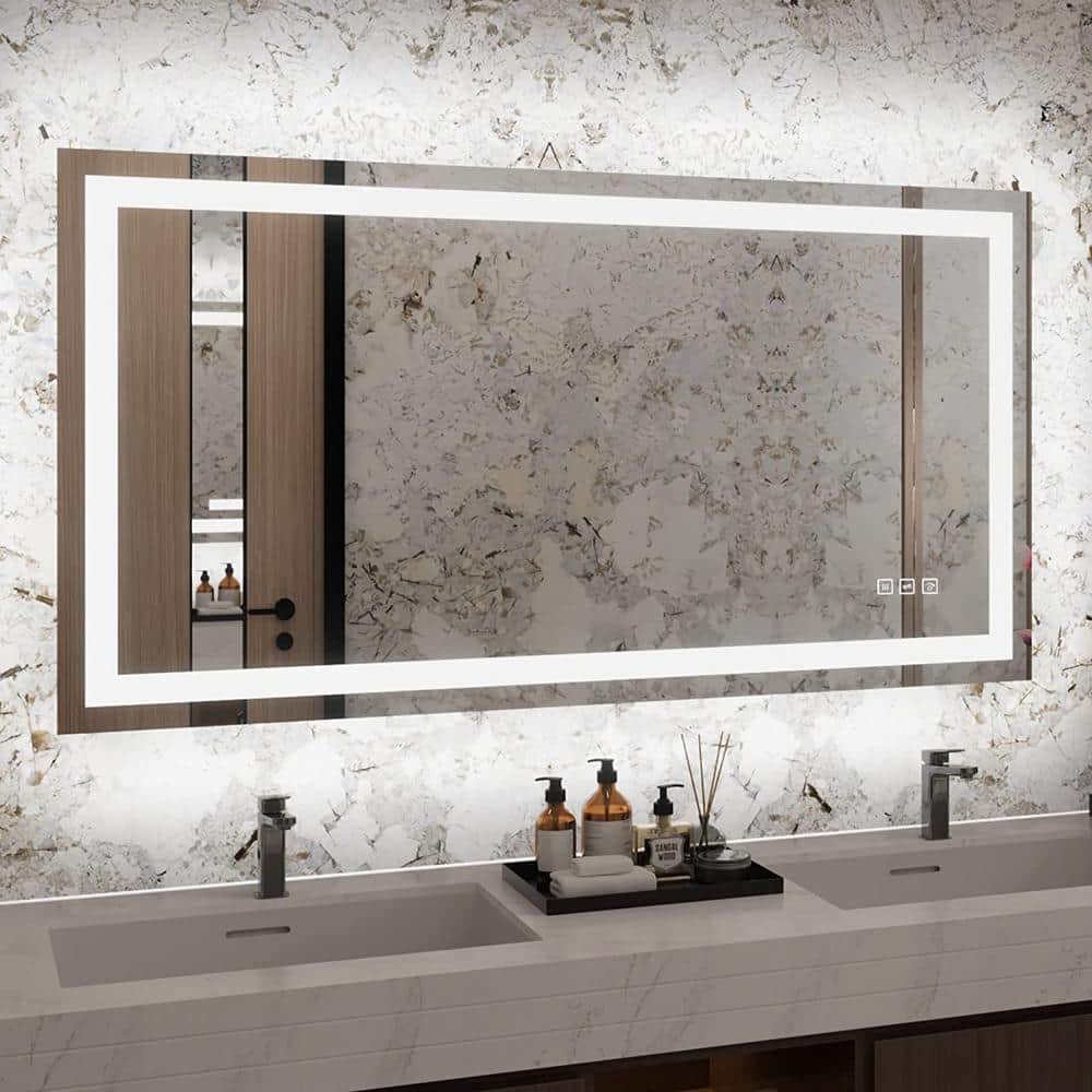 TOOLKISS 60 in. W x 36 in. H Rectangular Frameless LED Light Anti-Fog Wall  Bathroom Vanity Mirror with Backlit and Front Light TK19289 - The Home