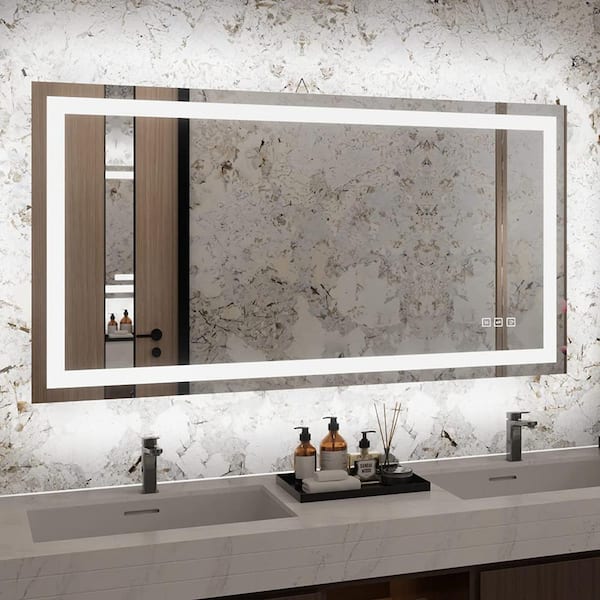 TOOLKISS 60 in. W x 36 in. H Rectangular Frameless LED Light Anti-Fog Wall  Bathroom Vanity Mirror with Backlit and Front Light TK19289 - The Home Depot