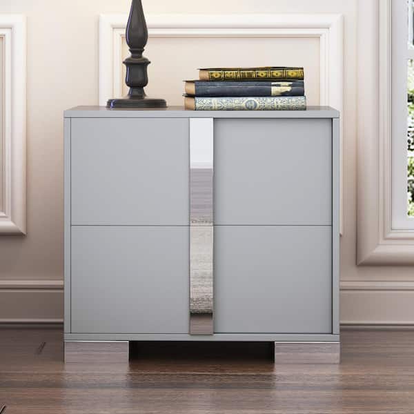 Harper & Bright Designs Gray 2 Drawers 23.3 in. W Elegant Nightstand with Metal Handle