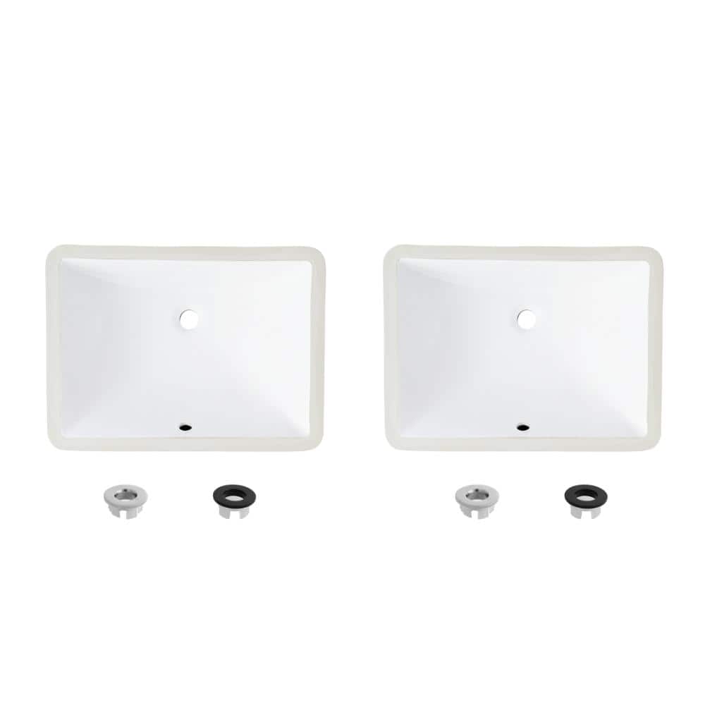 Undermount 18.25 in. x 13 in. White Porcelain Rectangular Bathroom Sink with Two Overflow Rings - Set of 2 price history on PriceWatchPro