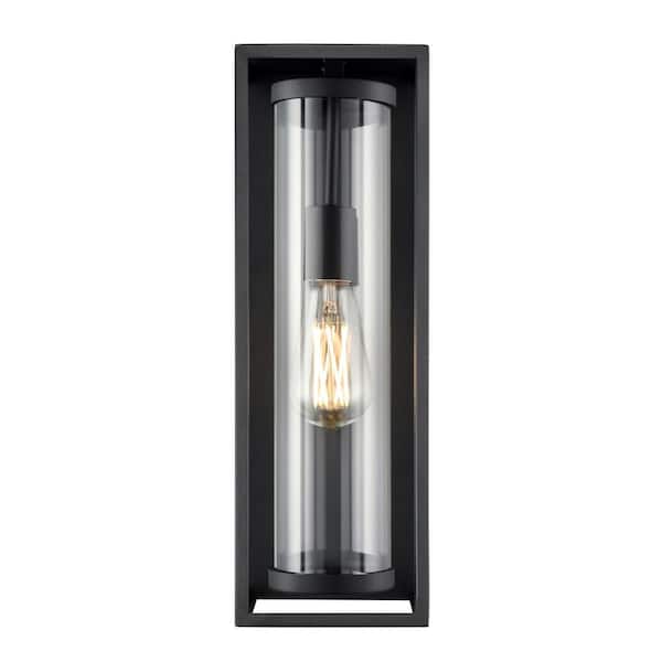 Millennium Lighting Caleb 16.5 in. Wide 1-Light Textured Black Outdoor Hardwired Cylinder Wall Sconce with Clear Glass