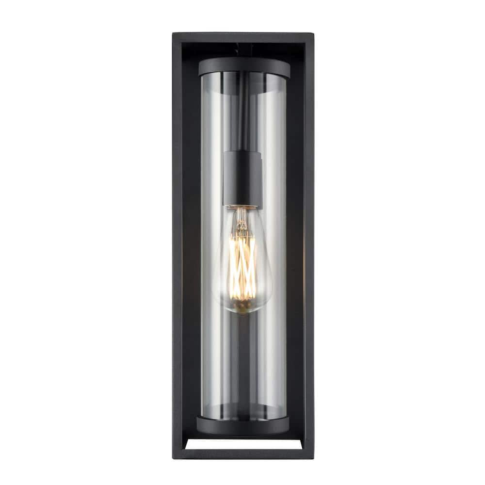 Caleb 16.5 in. Wide 1-Light Textured Black Outdoor Hardwired Cylinder Wall Sconce with Clear Glass price history on PriceWatchPro
