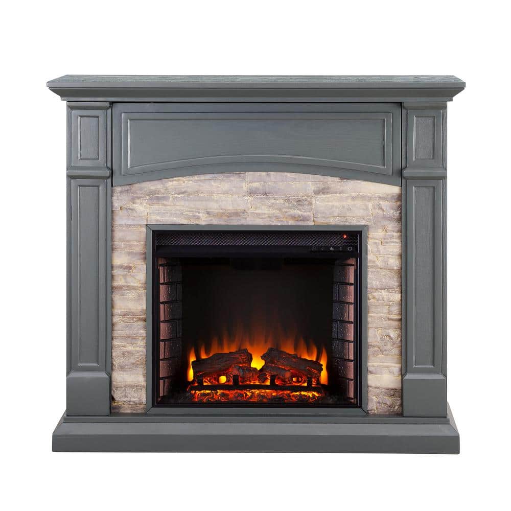 Southern Enterprises Conway 45.75 in. W Electric Media Fireplace in Gray, Cool slate gray w/ weathered stacked stone -  HD606026