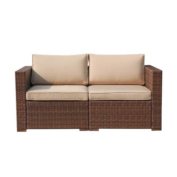 freestyle patiorama wicker outdoor sectional set with beige cushions