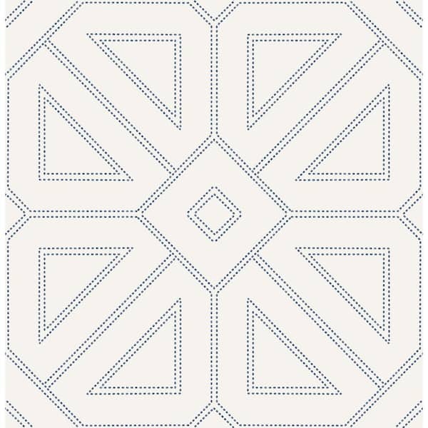 A-Street Prints Silver Voltaire Indigo Beaded Geometric Wallpaper Border Sample