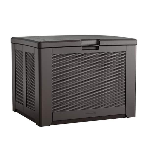Unbranded 74-Gallon 33.5 x 27.5 x 25.5 in. Brown Medium Resin Outdoor Storage Deck Box with Lockable Lid