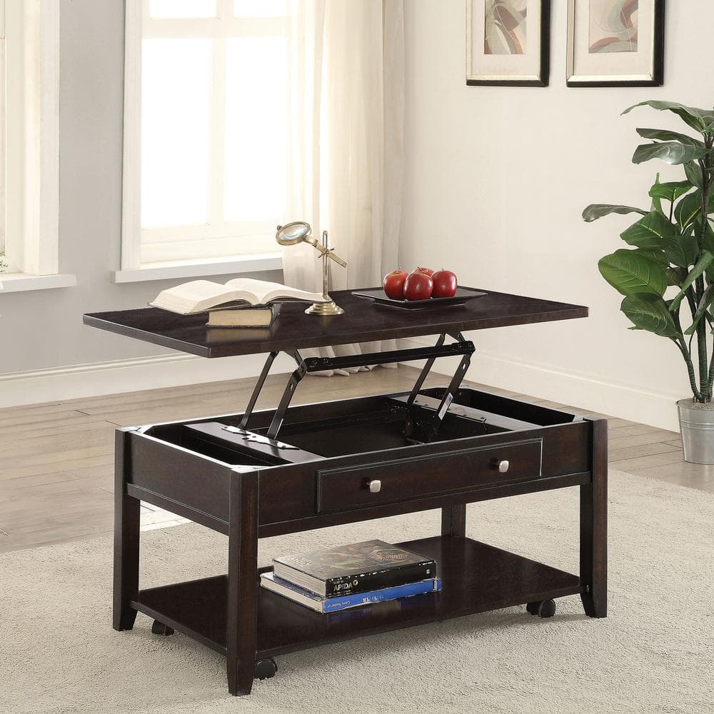 Walnut Lift-Top Rectangular Coffee Table with Storage