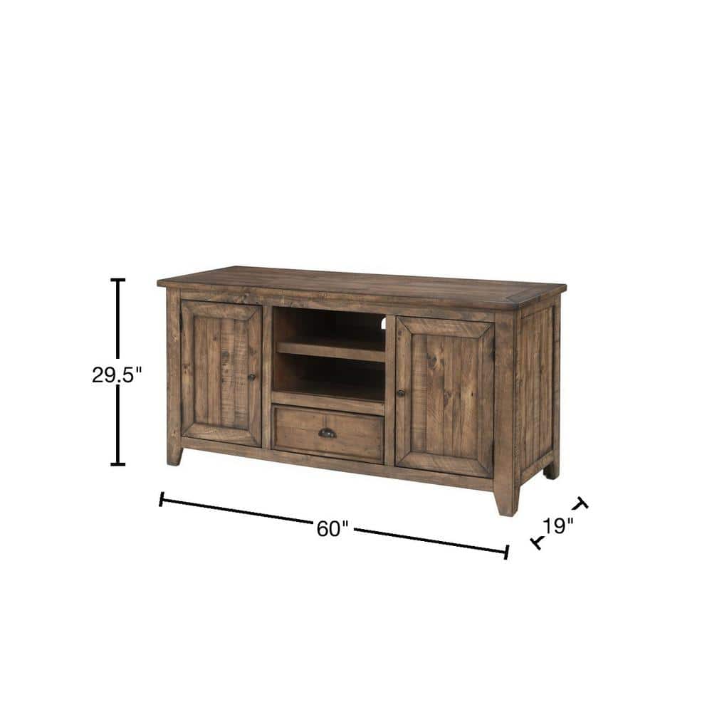 Coastal Charm White Solid Pine 60" TV Stand with Cabinets