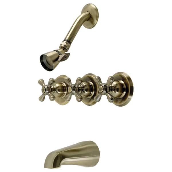 Kingston Brass Victorian Triple Handle 1-Spray Tub and Shower Faucet 2 GPM with Corrosion Resistant in Antique Brass
