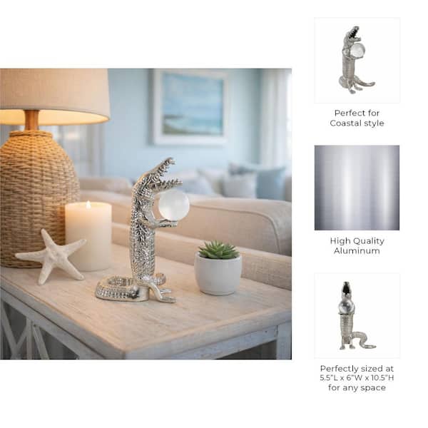 Liv & Skye Silver 6.5 in. x 10.5 in. Metal Crocodile Holding