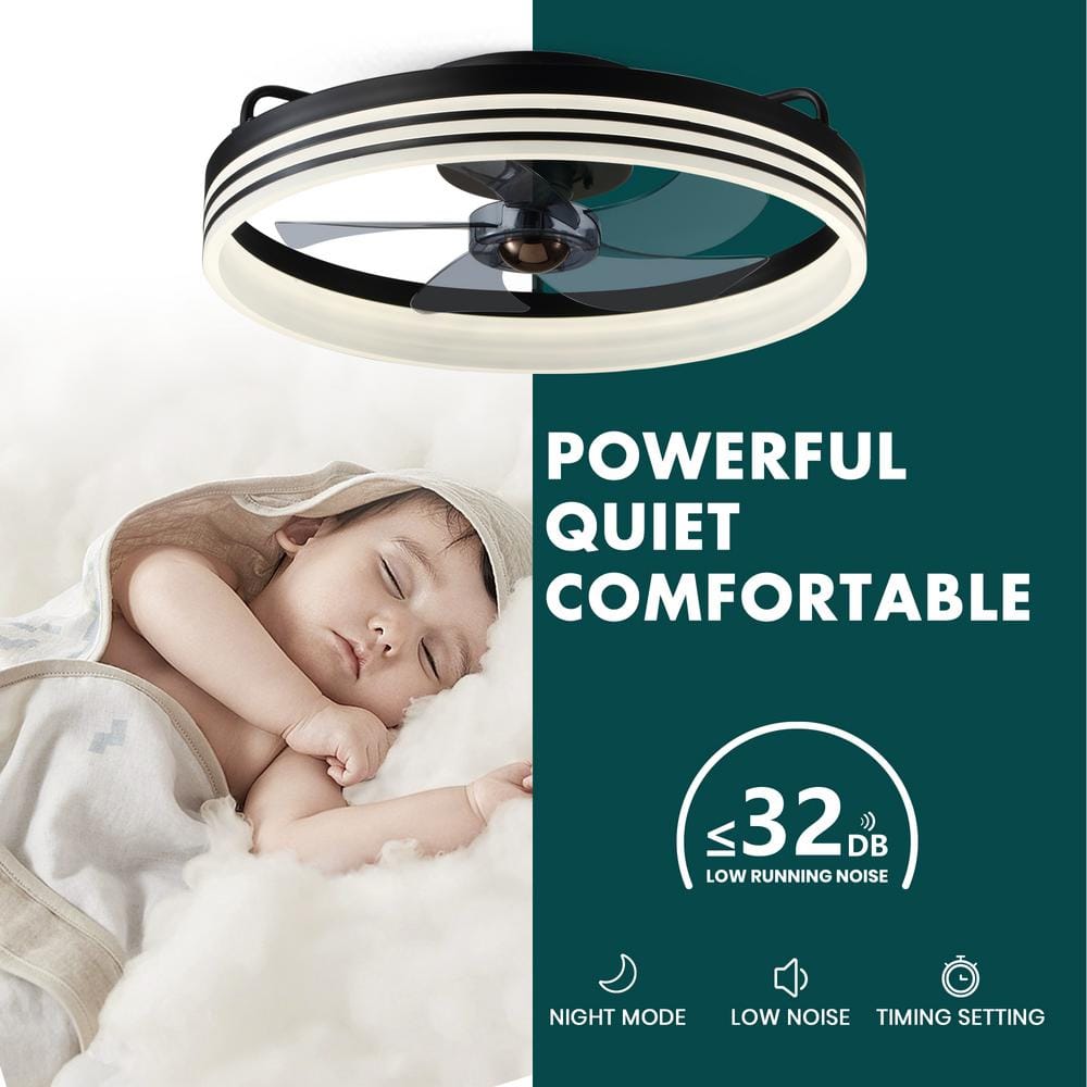 20" Black Aluminum Low Profile Ceiling Fan with Integrated LED Light and Remote