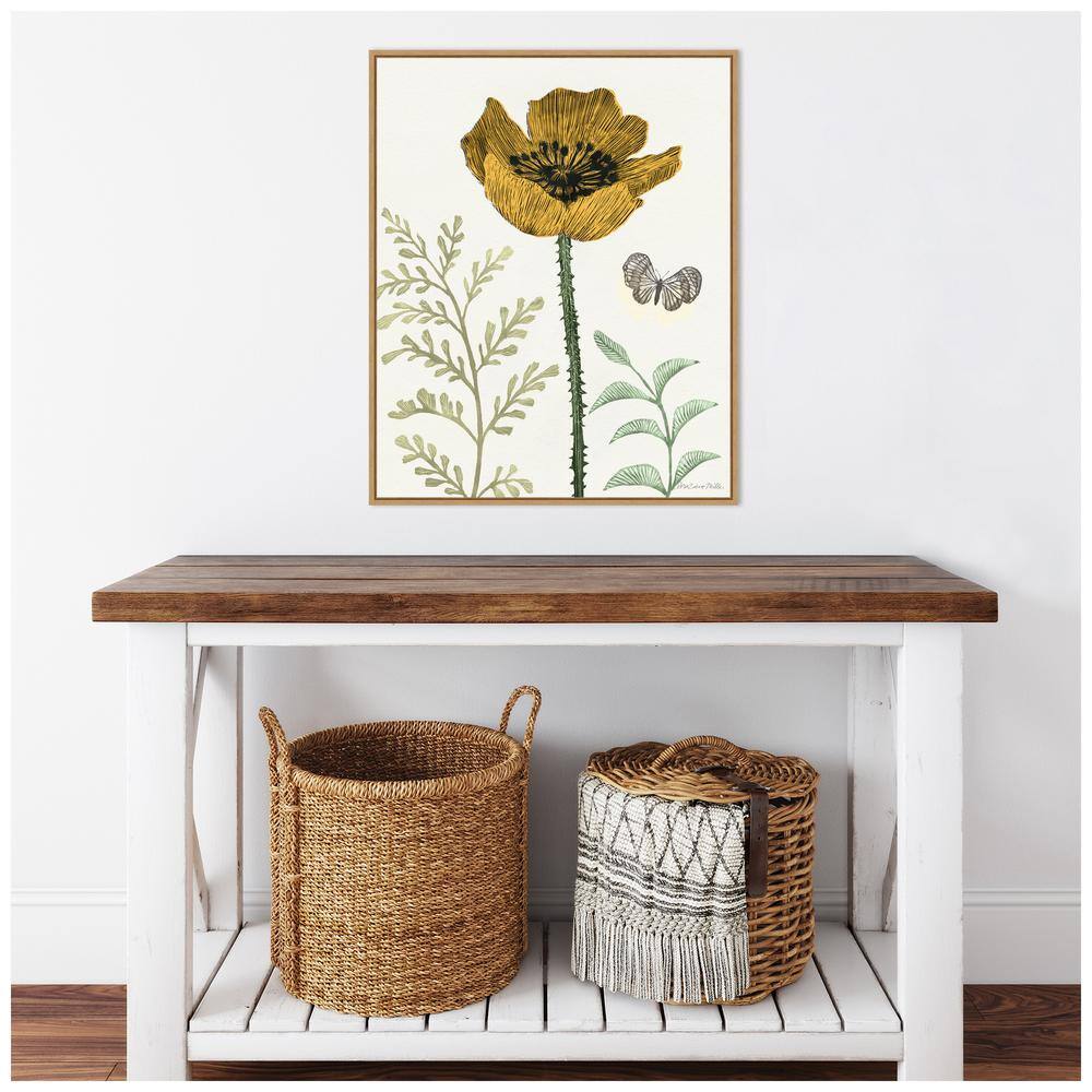 Springtime II Warm Botanical Canvas Wall Art with Light Brown Frame